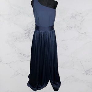 WHITE by Vera Wang Sz 12 One Shoulder Midnight Blue Pocket Gown Bridesmaid Dress